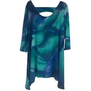 Clara Sun Woo Tie Dye  Asymmetric Hem Blouse Blue Green Size Small Tunic